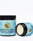 Open jar of Taspen's Menopause Support Magnesium Sleep Cream Hot Flash Relief on a white background