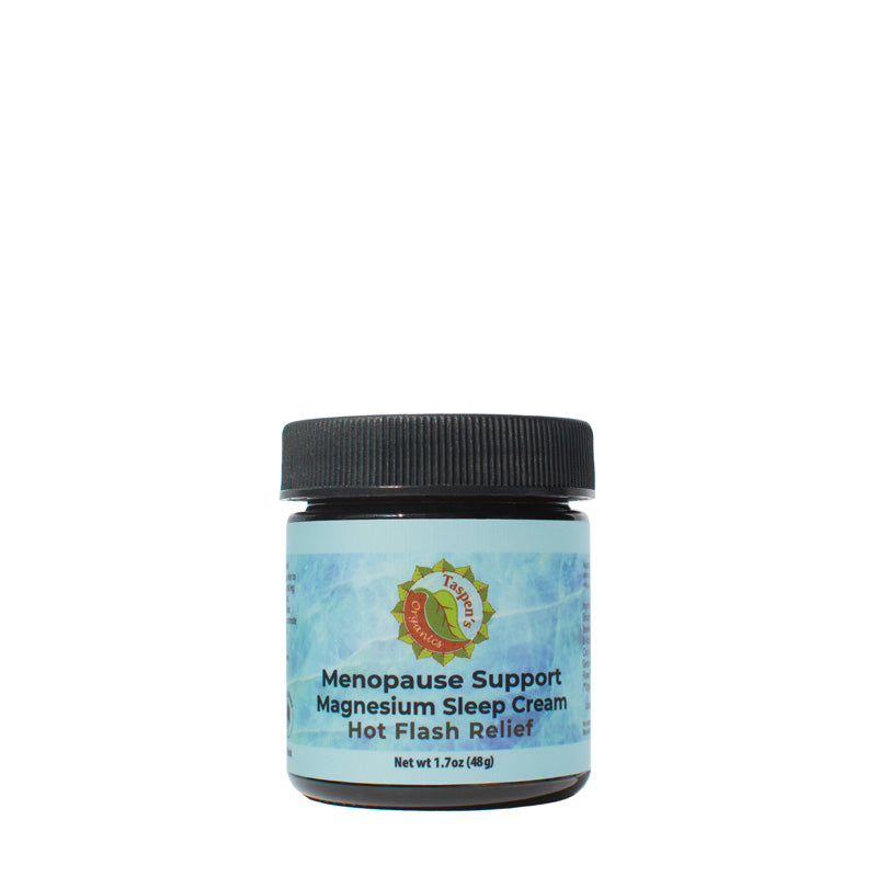 1.7oz jar of Taspen's Menopause Support Magnesium Sleep Cream Hot Flash Relief on a white background