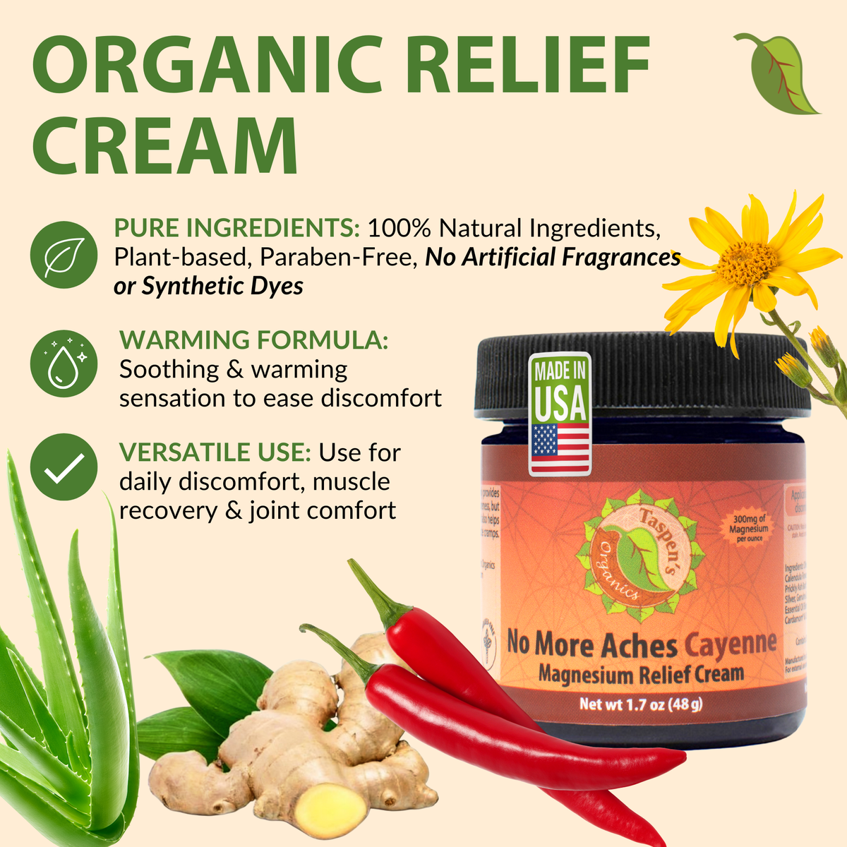 Magnesium No More Aches Cayenne Relief Cream – Taspen's Organics