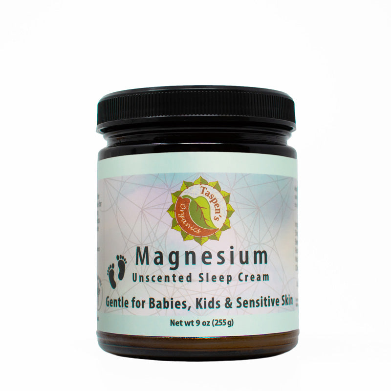 9oz Jar of Magnesium Unscented Sleep Cream on a white background - gentle for babies, kids & sensitive skin