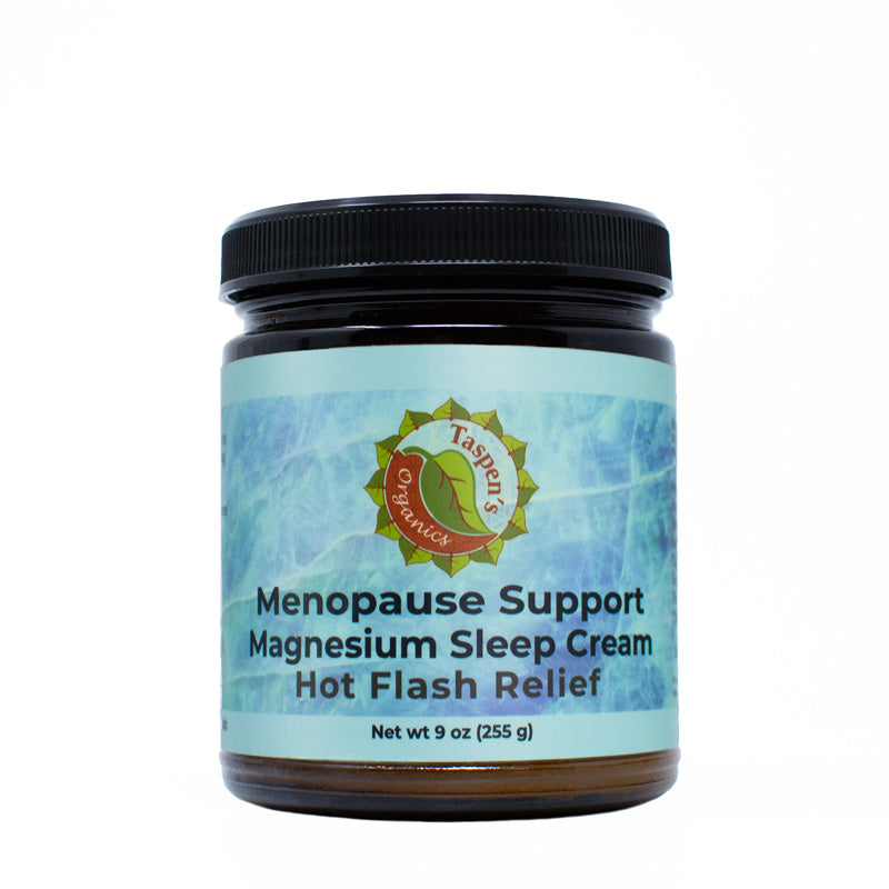 9oz jar of Taspen's Menopause Support Magnesium Sleep Cream Hot Flash Relief on a white background