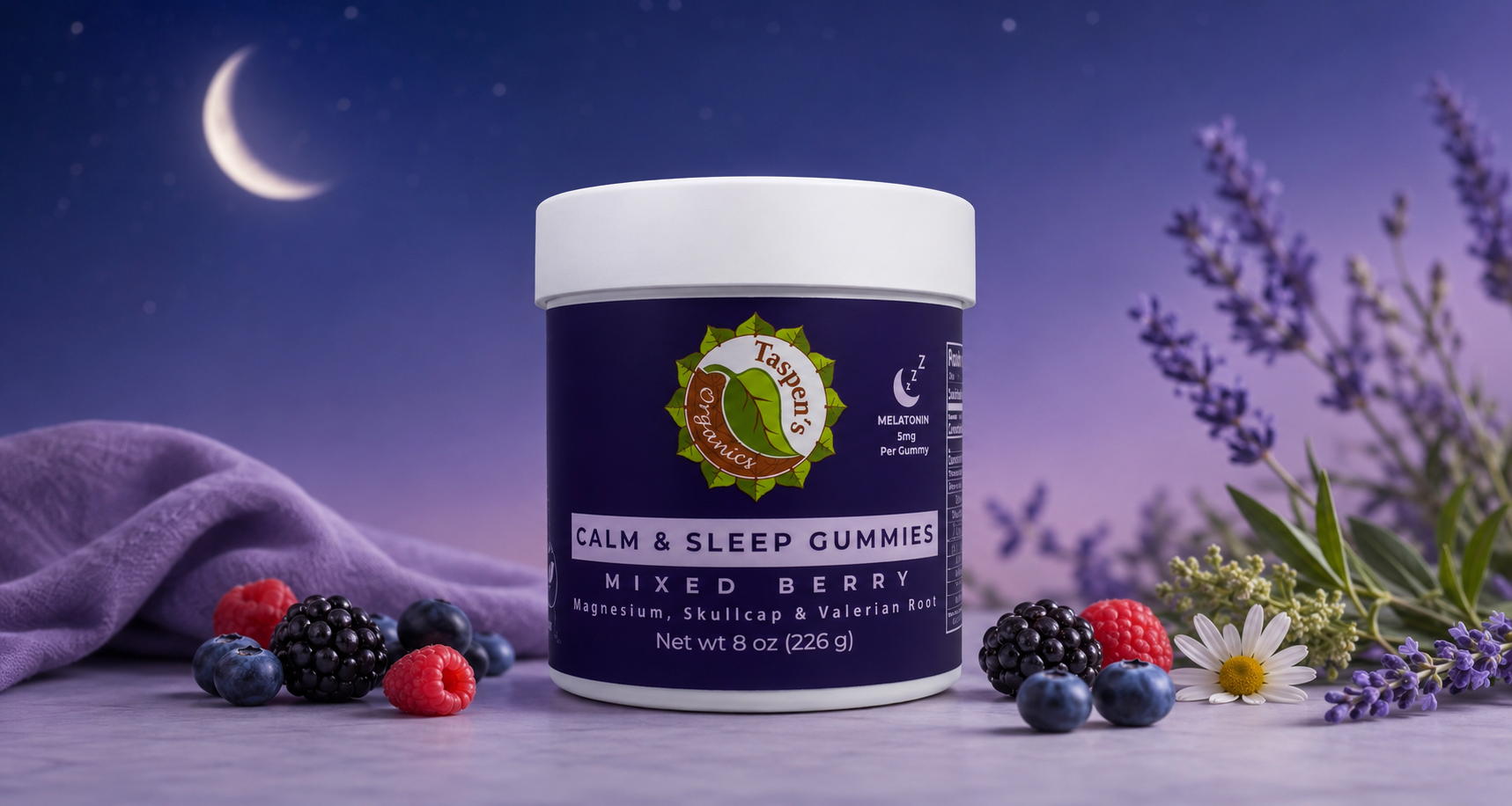 Calm &amp; Sleep Gummies: Mixed Berry with Magnesium, Skullcap &amp; Valerian Root