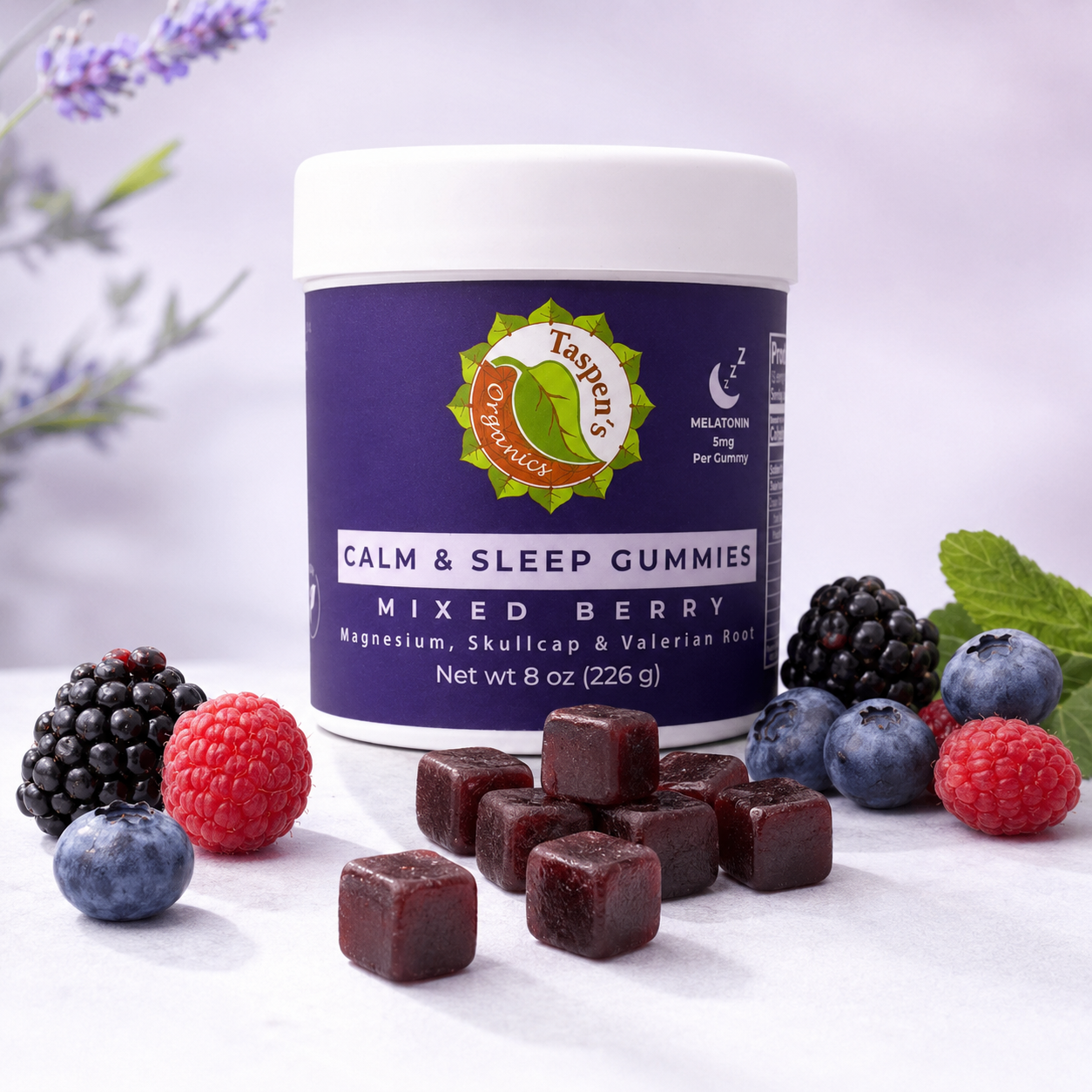 Calm &amp; Sleep Gummies: Mixed Berry with Magnesium, Skullcap &amp; Valerian Root