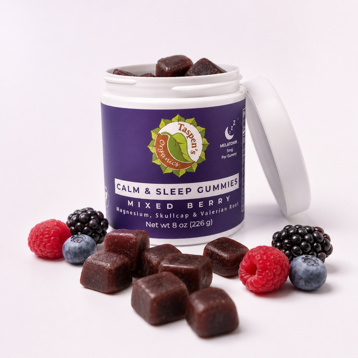Calm &amp; Sleep Gummies: Mixed Berry with Magnesium, Skullcap &amp; Valerian Root