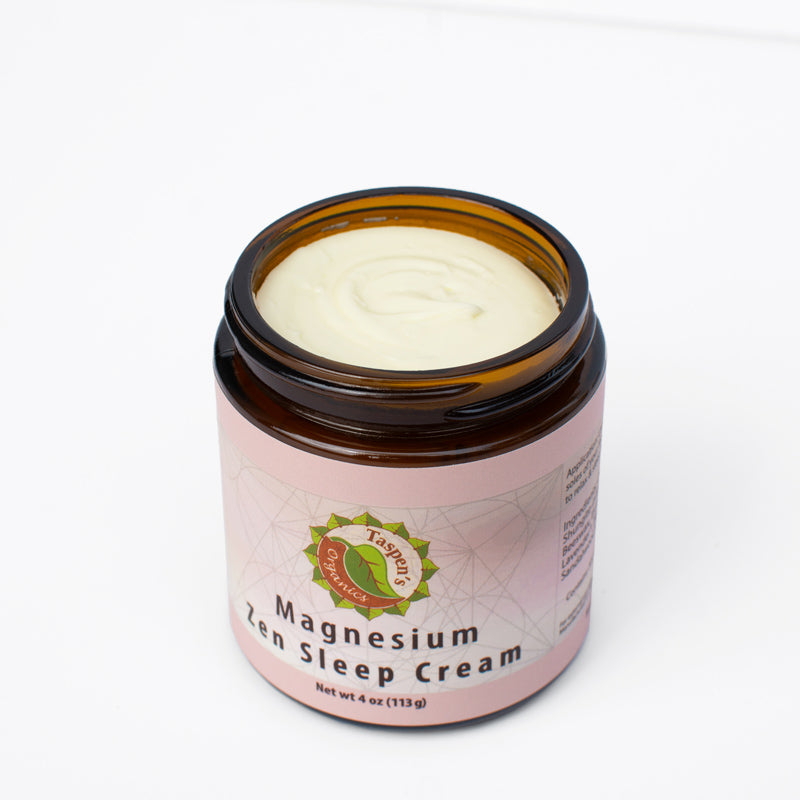 Open jar of Magnesium Zen Sleep Cream