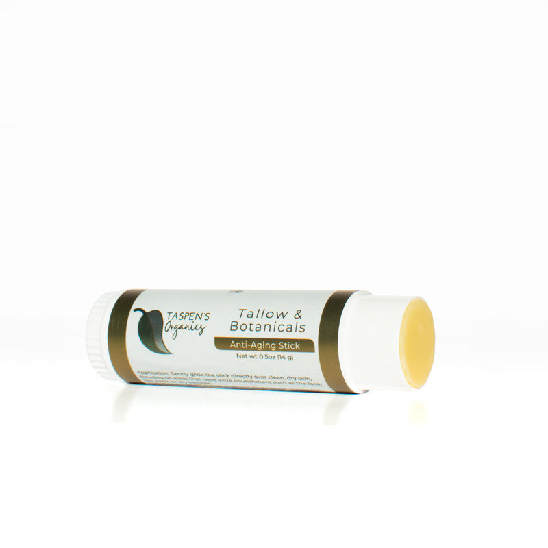 Tallow & Botanicals Anti-Aging stick on a white background on side