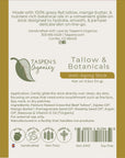 Label of Taspen's Organics Tallow & Botanicals Anti-Aging Stick with product details and ingredients.
